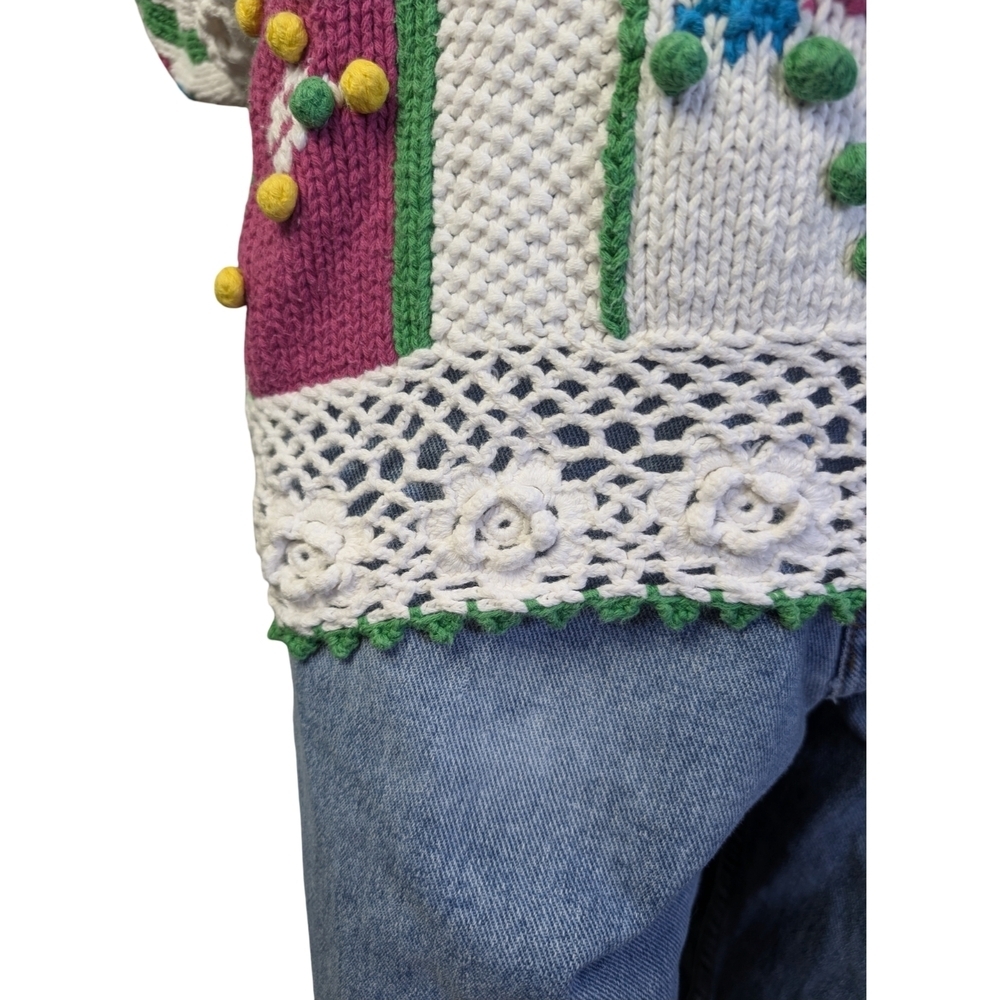 Vintage Knit Sweater Floral Crochet & Bobble Details | Cottagecore | Folk Art - Picture 5 of 8